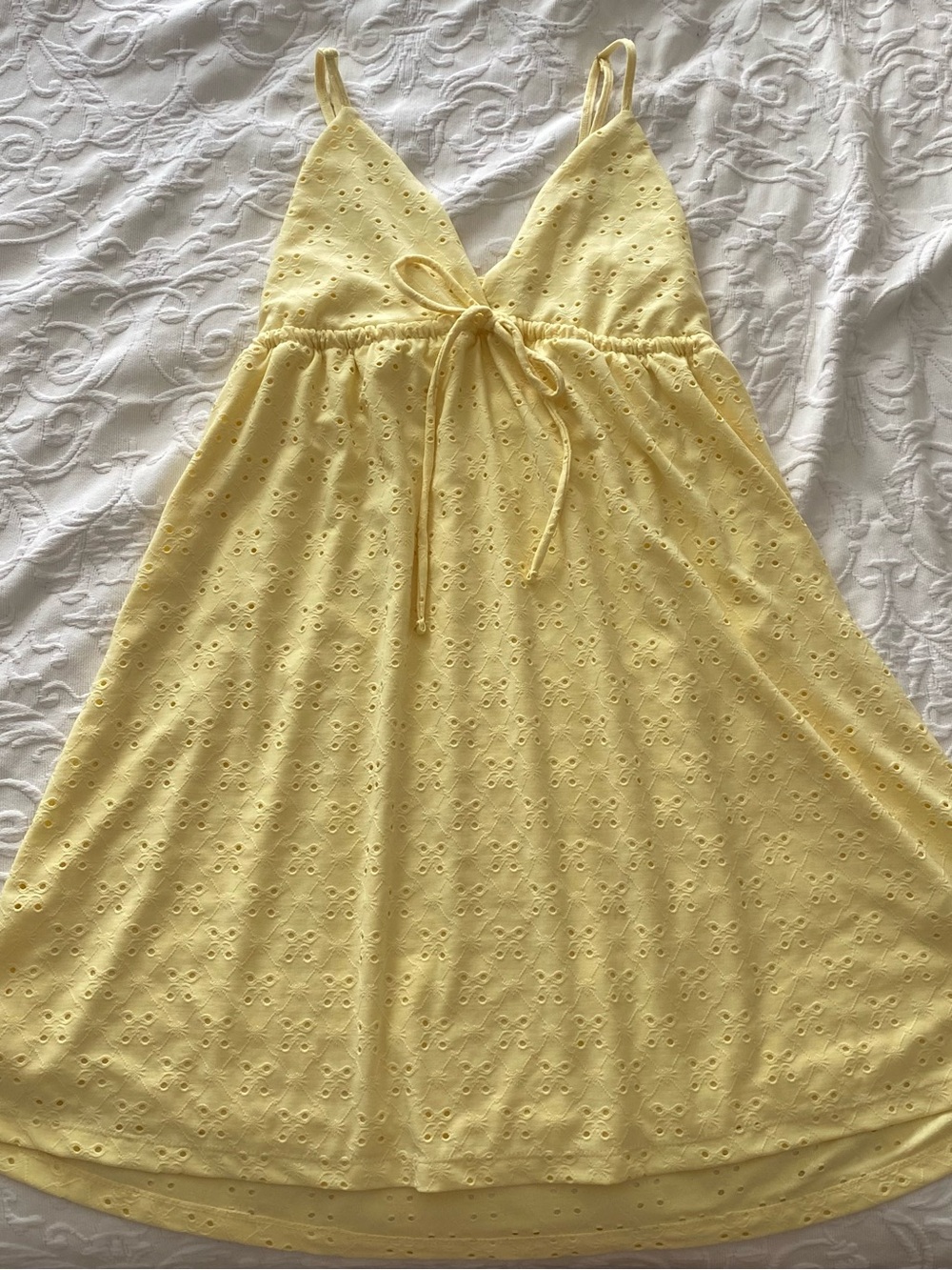Butter yellow eyelet baby doll mini dress